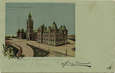 Souvenir of Canada–The house of Parliament. Ottowa [sic] (green stock)